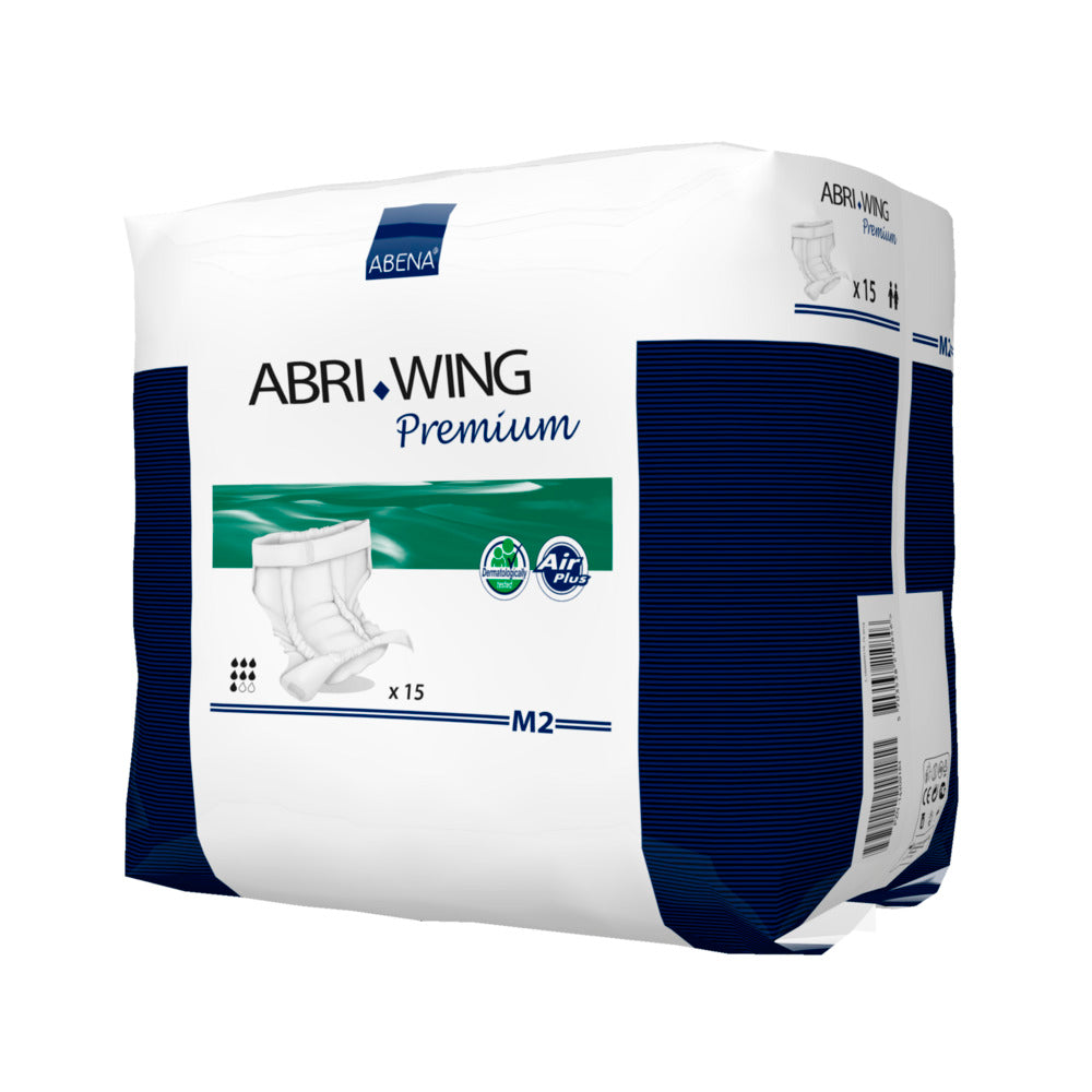 Bælteble, Abena Abri-Wing, M2, hvid, med blå tryk, Premium, 70-110 cm, 15 stk.