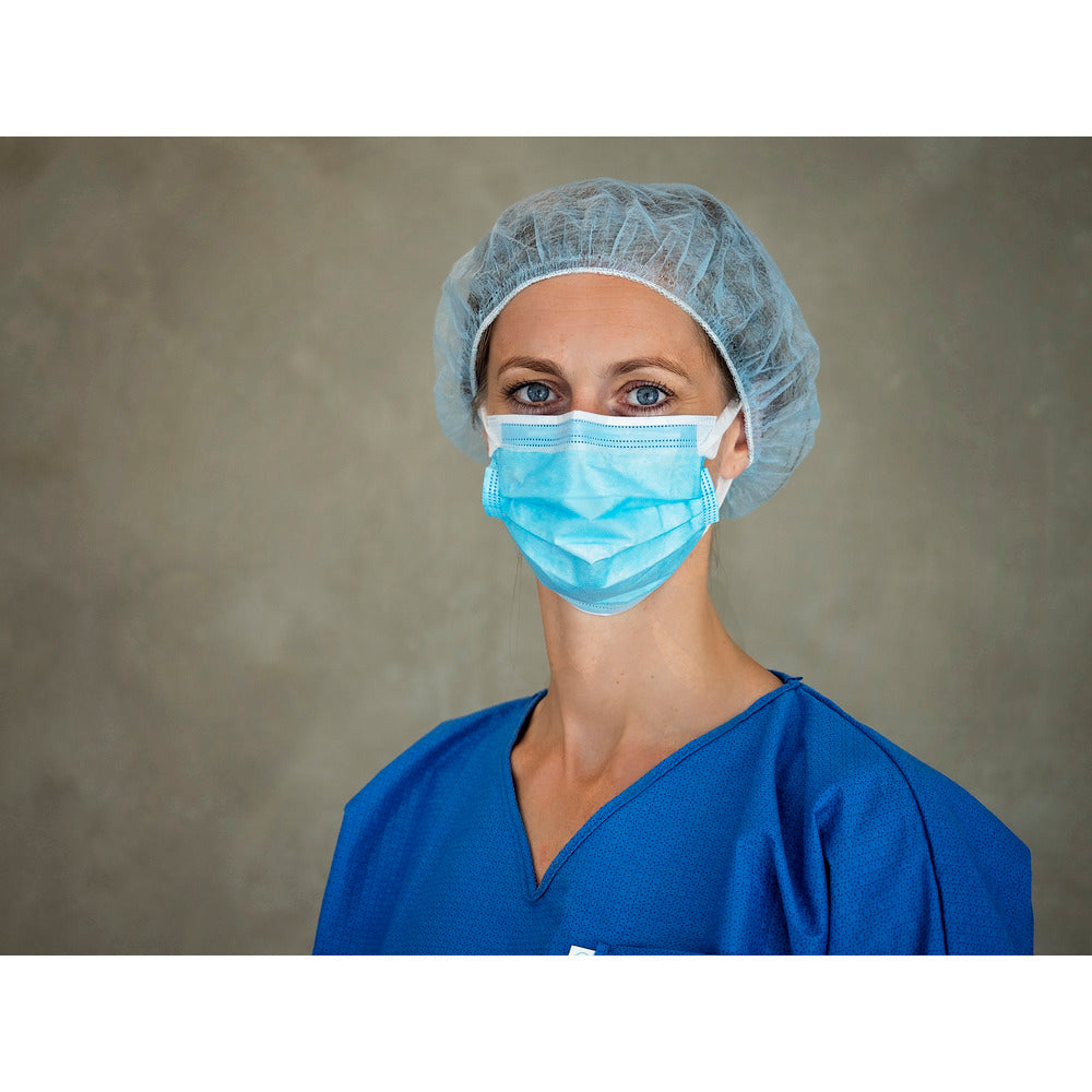 Ansigtsmaske med øreelastikker, type IIR, Zhende, 3-lags, blå, Ultrasonic, Usteril, 30 stk.