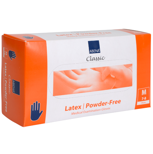 Undersøgelseshandske, Abena Classic, M, blå, latex, pudderfri, new