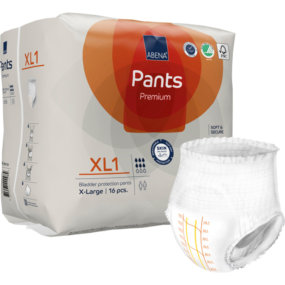 Bukseble, ABENA Pants, XL1, orange farvekode, Premium - 130-170cm - 1400ml - 16 stk.