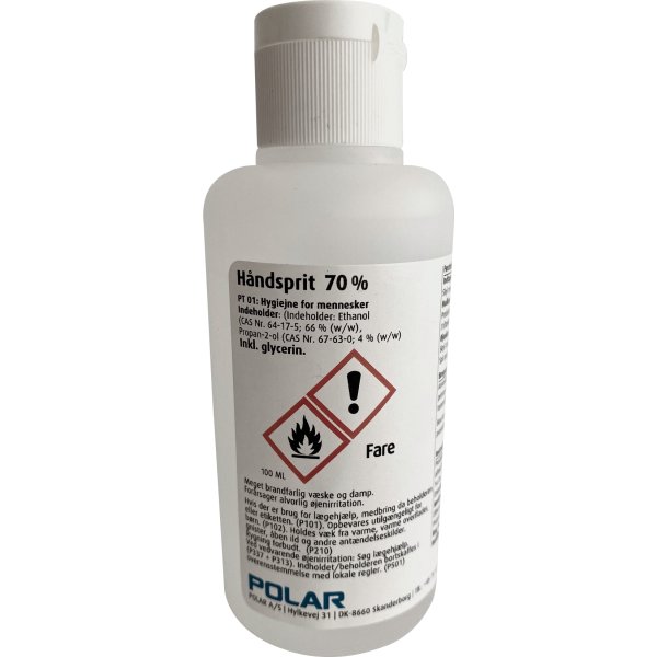 Polar Håndsprit flydende 70% hånddesinfek. 100ml.