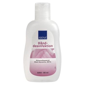 Hånddesinfektion, Abena, flydende, med vippelåg, 85% ethanol, 80 ml.